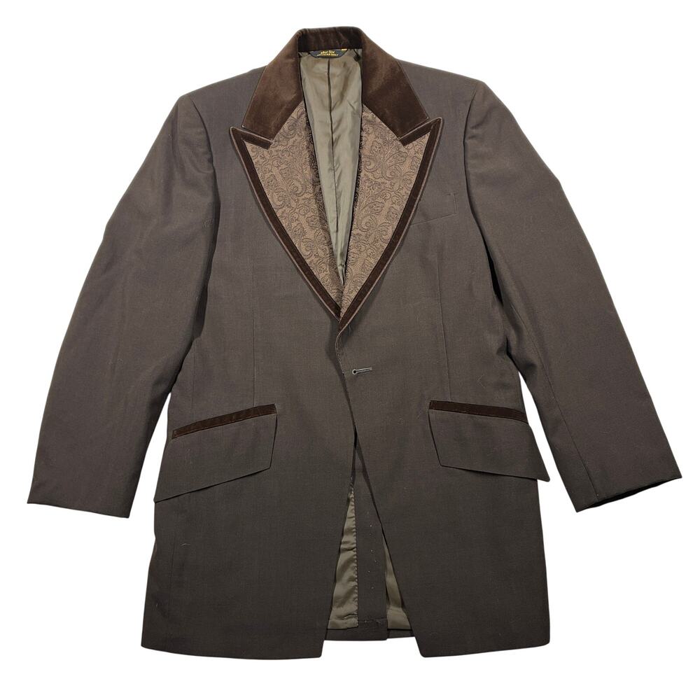 Vintage 70s After Six Tuxedo Jacket Men's 38 Brown Velvet Paisley Collar Blazer